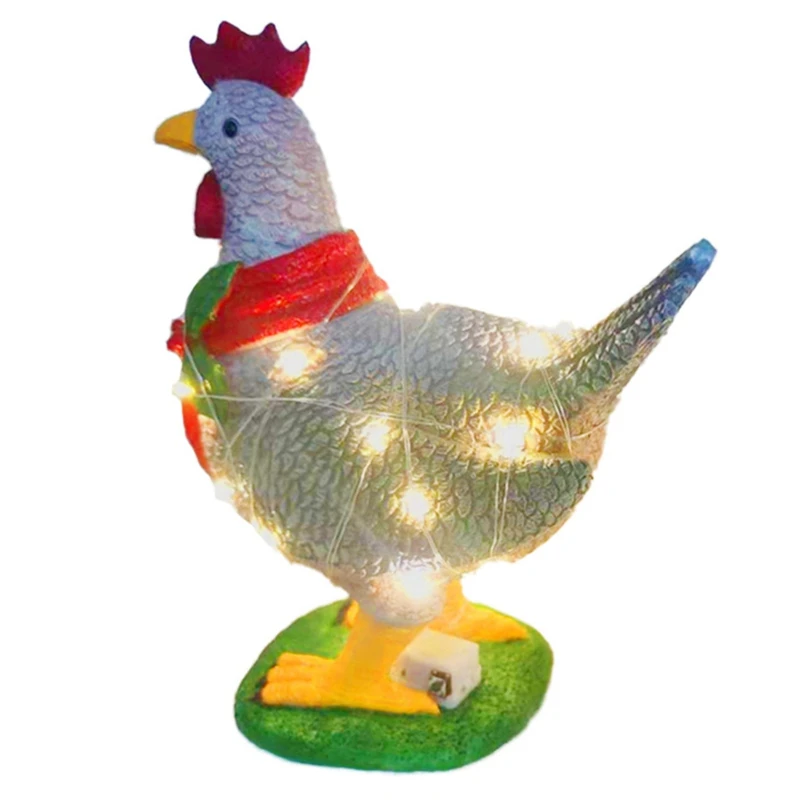 

Светильник-Up курица с шарфом, праздничное украшение, светодиодное рождественское уличное украшение из смолы, двор, искусство для сада, патио, лужайки