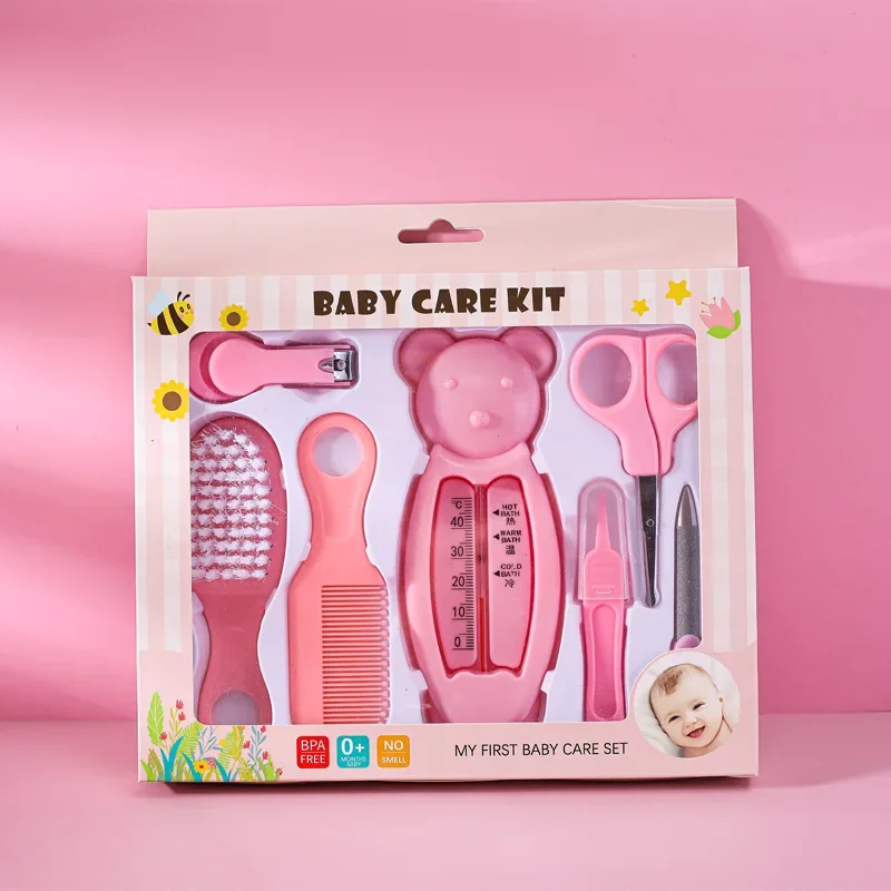 7pcs Baby Nail Care Tools Baby Health Care Kit Newborn Nail Hair Thermometer Brush Clipper Scissor Kid Toiletries Kit