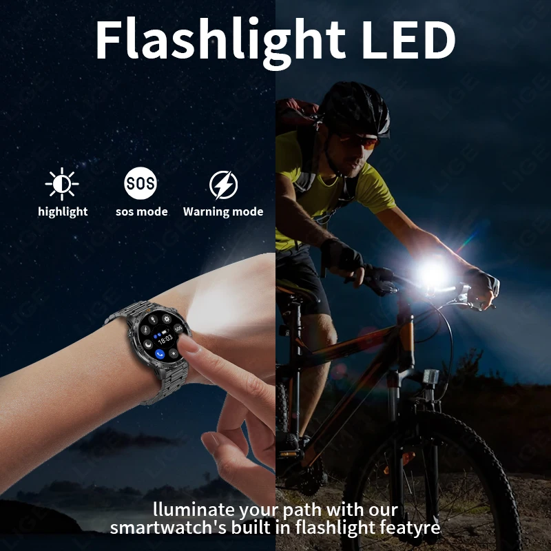 LIGE 2025 New For HUAWEI Xiaomi 1000mAh Smart Watch Men Sports Fitness LED Flashlight Compass IP68 Waterproof BT Call Smartwatch