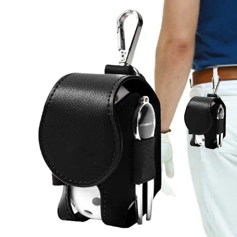 

Golf Tee Bag Pouch Mini Pocket Leather Golf Ball Storage Tee Holder Tool Carrier with Metal Button Hold 2 Balls Golf Ball Bag