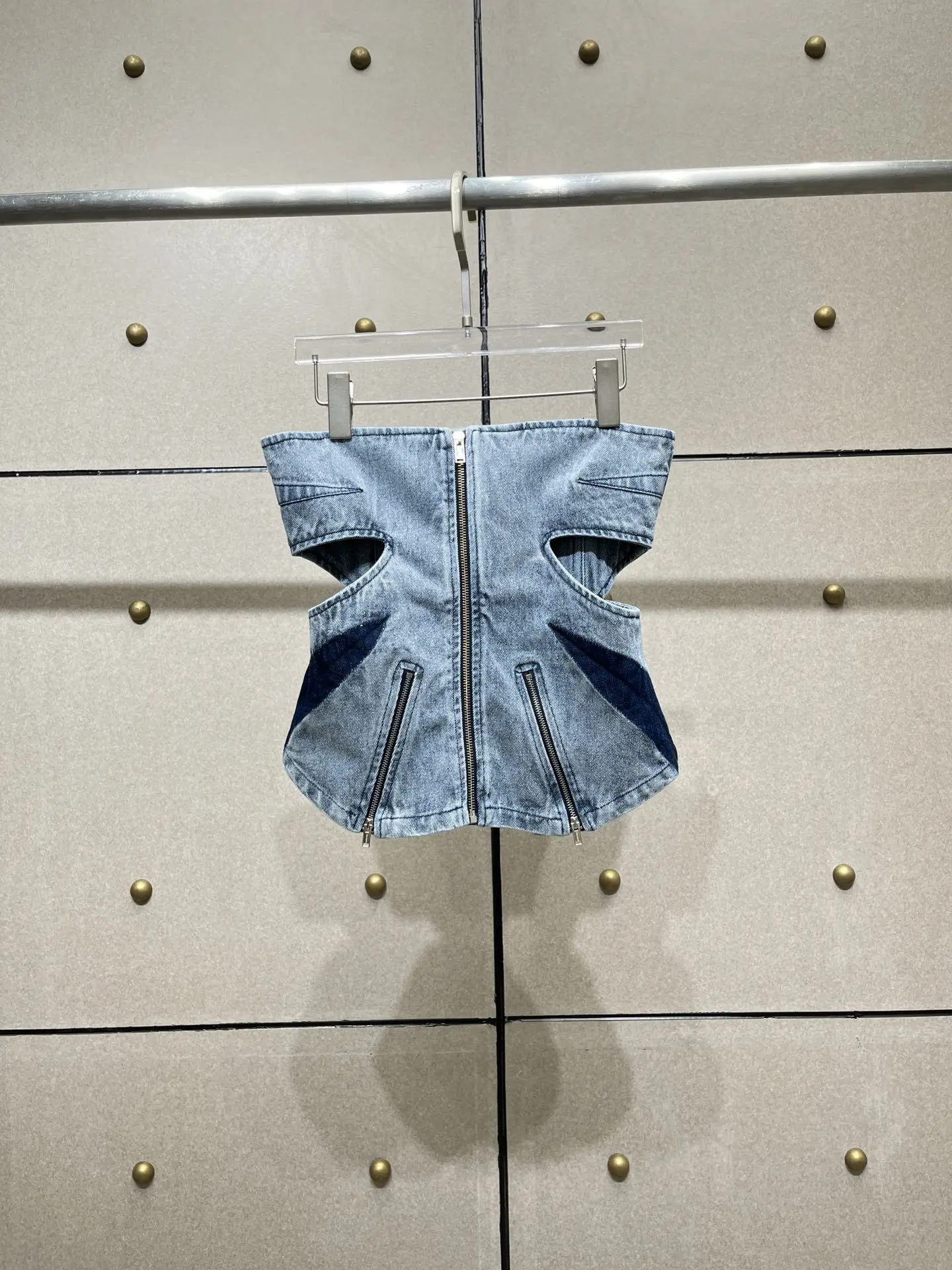 

2023 Summer New Style Spicy Girls' Style Denim Bra Top Zipper Design Sense Small Female Style Y2k Tops