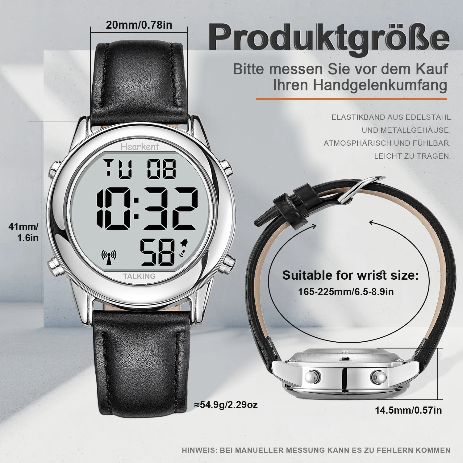 Hearkent Talking Watches for Blind Elderly Men's Clock Talking Time with Atomic Alarm Radio Wrist Watches Spanish/German/English 2