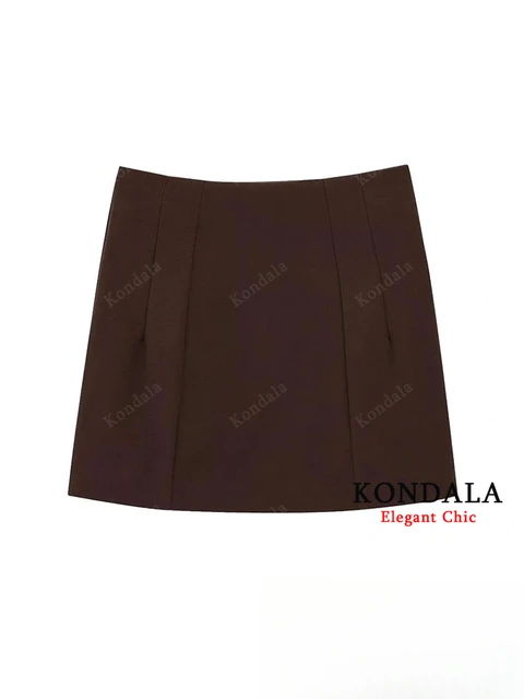 KONDALA Vintage Casual Women Skirt Brown Solid Zipper Slim Short Skirt New Fashion 2025 Spring Summer Holiday Mini Female Skirt 1