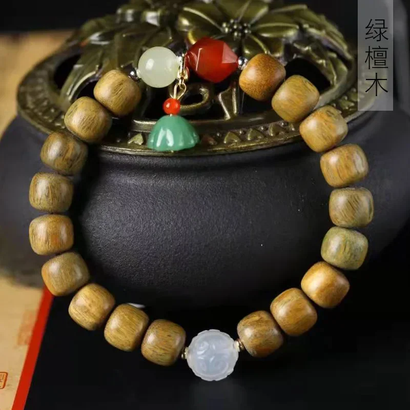 

Green sandalwood barrel beads DIY Qing Lian fu hand string specifications 8 x 9 men women rosary decorative jewelry Buddha beads