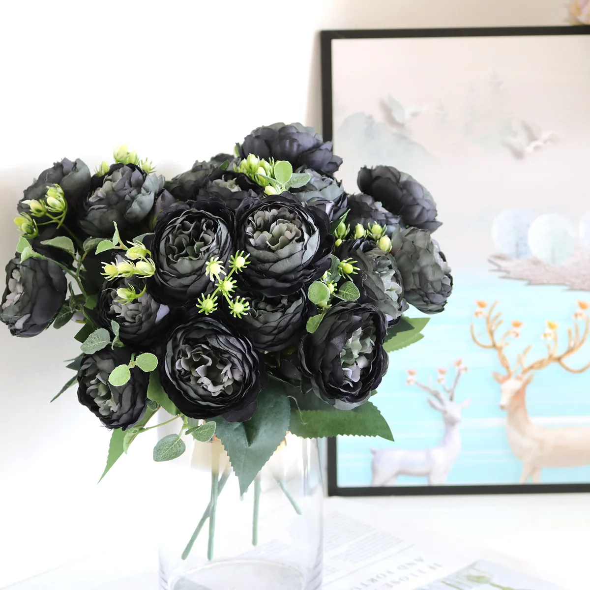 

Silk Peony bouquet 5 heads home decoration accessories wedding Party scrapbook plants diy pompons artificial roses flowers