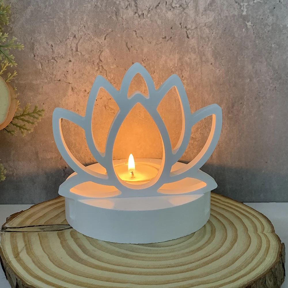 Hollow Lotus Candlestick Silicone Molds DIY Eid Ramadan Decor Flower Lotus Concrete Resin Candle Holder Casting Moulds
