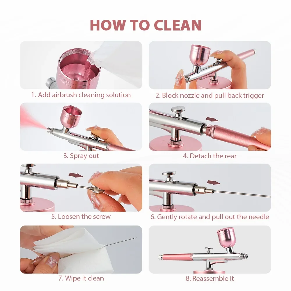 Top 0.3mm Pink Mini Air Compressor Kit Air-Brush Paint Spray Gun Airbrush For Na