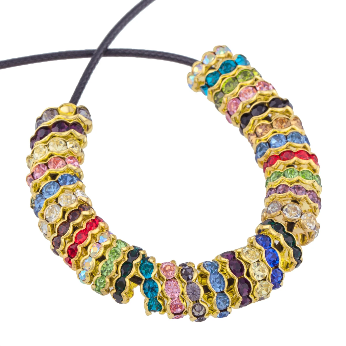 

TUMBEELLUWA 50Pcs/lot 12mm Gold Color Metal Inlay Rhinestone Rondelle Wave Brim Spacer Beads For Making DIY Jewelry Accessories