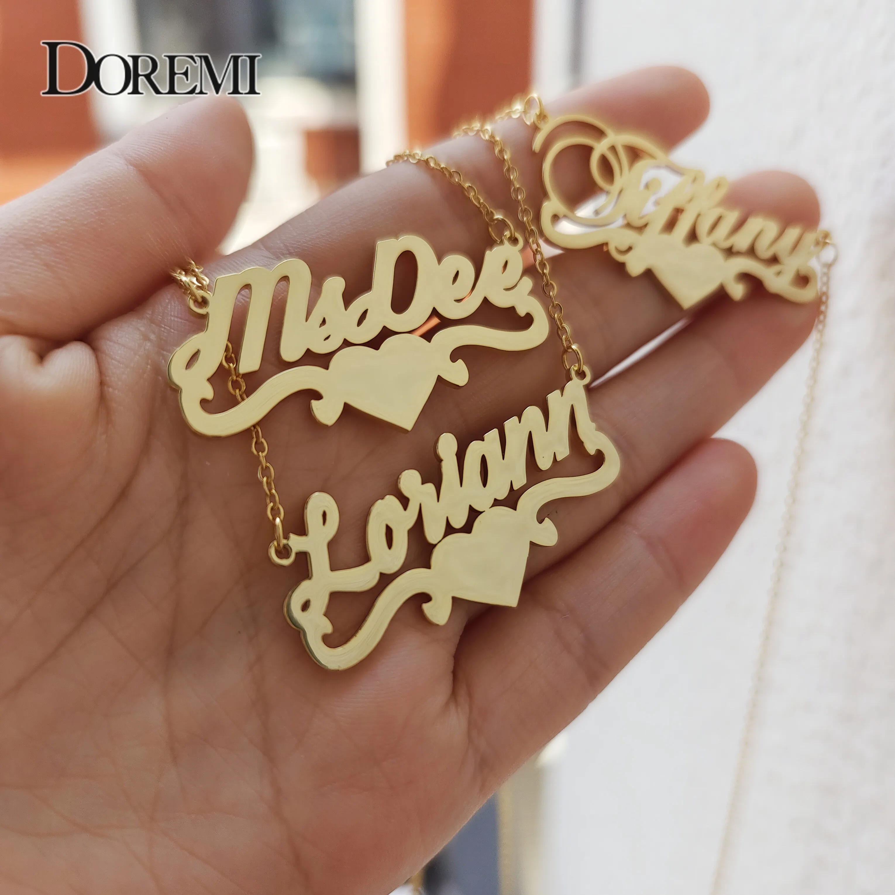 DOREMI  Stainless Steel Custom Name Personalized Butterfly Name Necklaces for Women Jewelry Gold Filled Heart Statement Choker