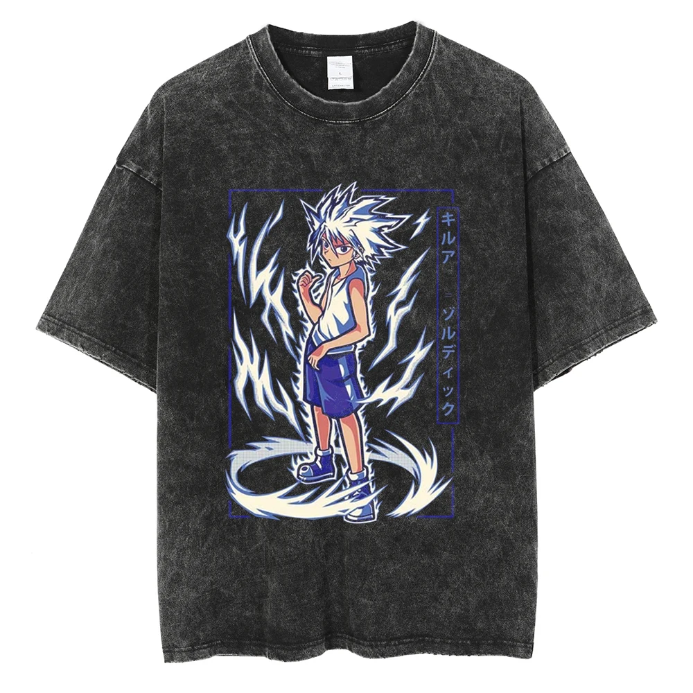 Hot Anime Hunter × Hunter GON FREECSS Print Tshirt Men Women Oversized T-shirts Manga T Shirt Harajuku Male Washed Cotton Tshirt 2