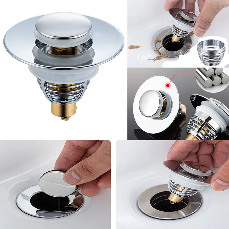 Steel Pop-Up Bounce Core Basin Drain Filter Universal Stainless Bath Stopper Bathroom Tool Hair Catcher Shower Sink Strainer |