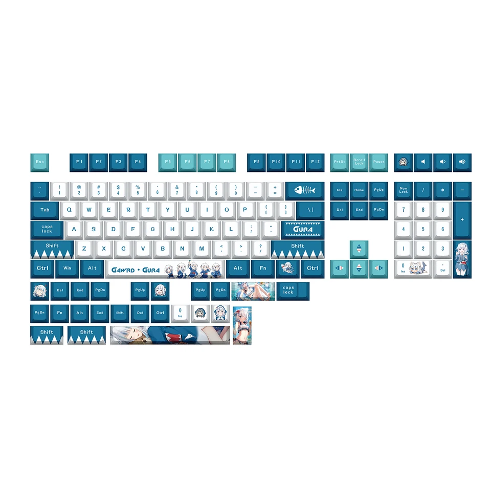 キーボード Gawr Gura GMK Keycap Set + Novelties Set 108 Keys/set Vtuber Gawr Gura Keycap PBT Dye Subbed Backlit