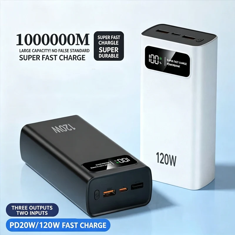 레노버 200000mAh 파워뱅크 120W 초고속 충전 휴대용 모바일 전원 초대용량 디지털 디스플레이 외장 배터리