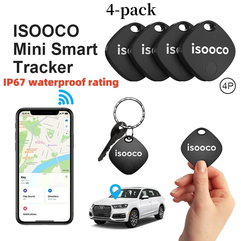 4-pack isooco Item Finder Bluetooth Locator Global Tracker Anti-lost Mini Tag for IOS