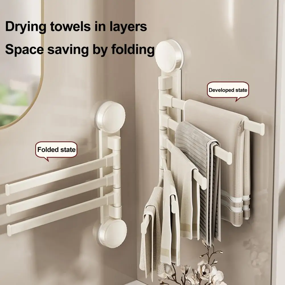 Rotating Towel Rack Multi-purpose Wall Mounted Towel Rack with 180-degree Rotation Extended Pole Quick Installation Suction Cup