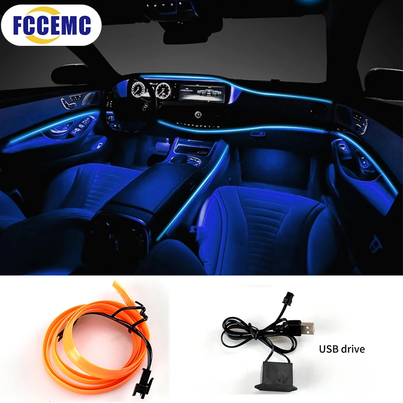 Ambient Light Car Interior Ambient Light 5M Fiber Optic Car Interior Decorative Ambient Light LED Flexible Strip USB Driven Cold Light Auto Interior Atmosphere Lamp 5V