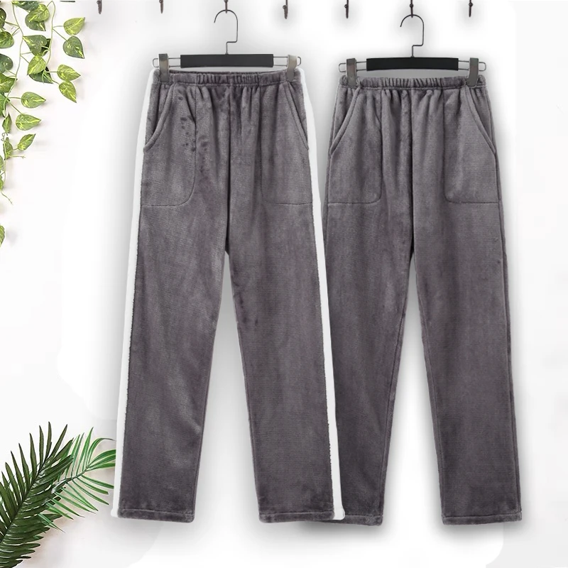 Couple's pajamas Winter flannel loose fat double pocket straight leg trousers Men's and women's same coral velvet home pants