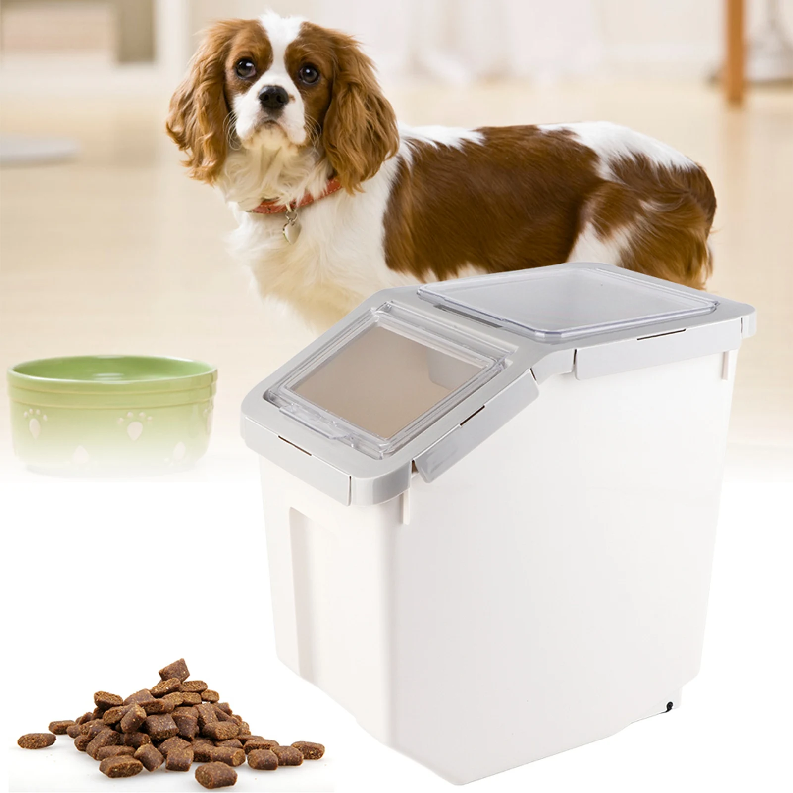 Contenedor de Comida para Perro, Contenedor de Pienso con Ruedas, Caja de  Alimentos para Mascotas Blanco