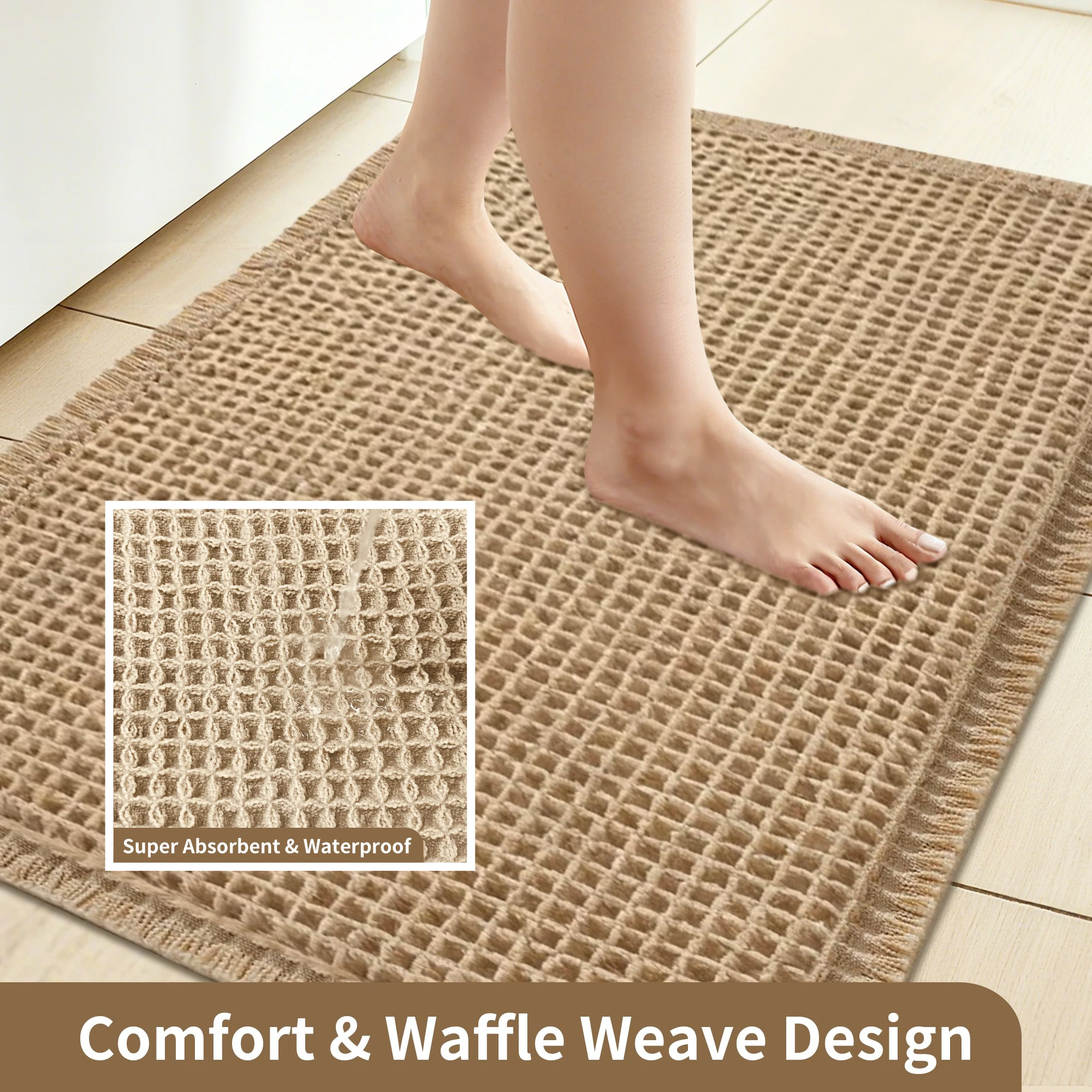 Boho Super Absorbent Quick Dry Waffle Bath Mat