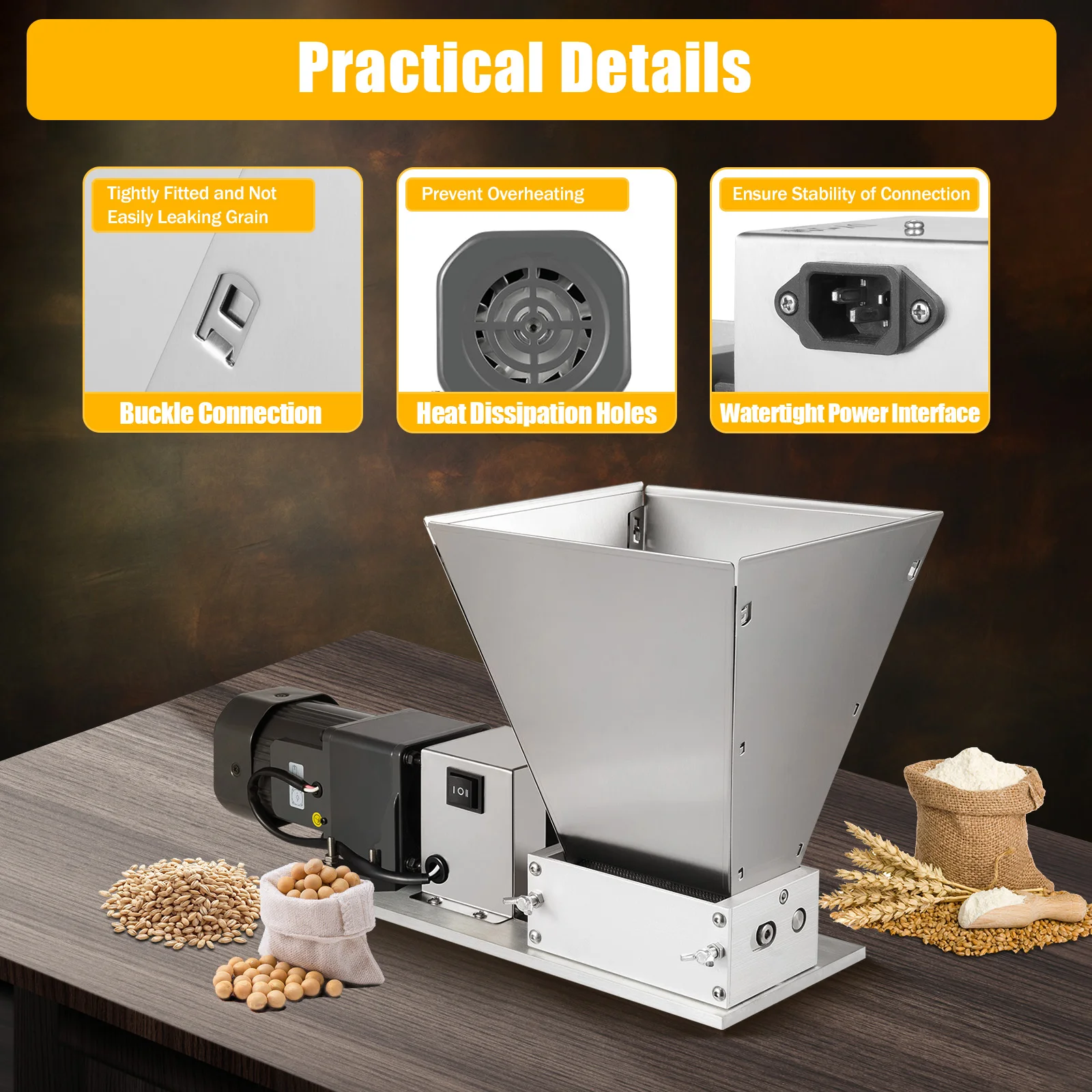 110V Electric Grain Mill Grinder 2 Roller Crusher Heavy Duty Malt Mill Homebrew Crusher