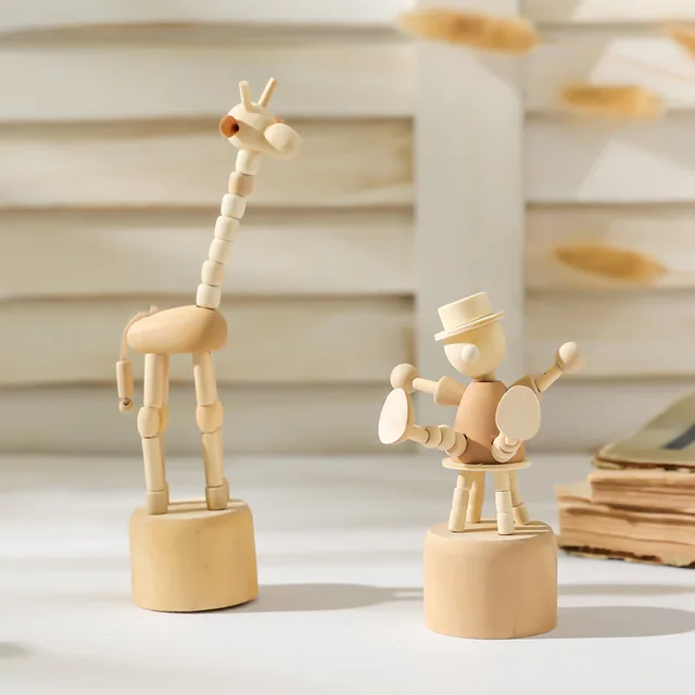 Cartoon wooden artwork movable puppet desktop figurine Ornaments clown horse giraffe dog statue crafts toy gifts home decoration 3