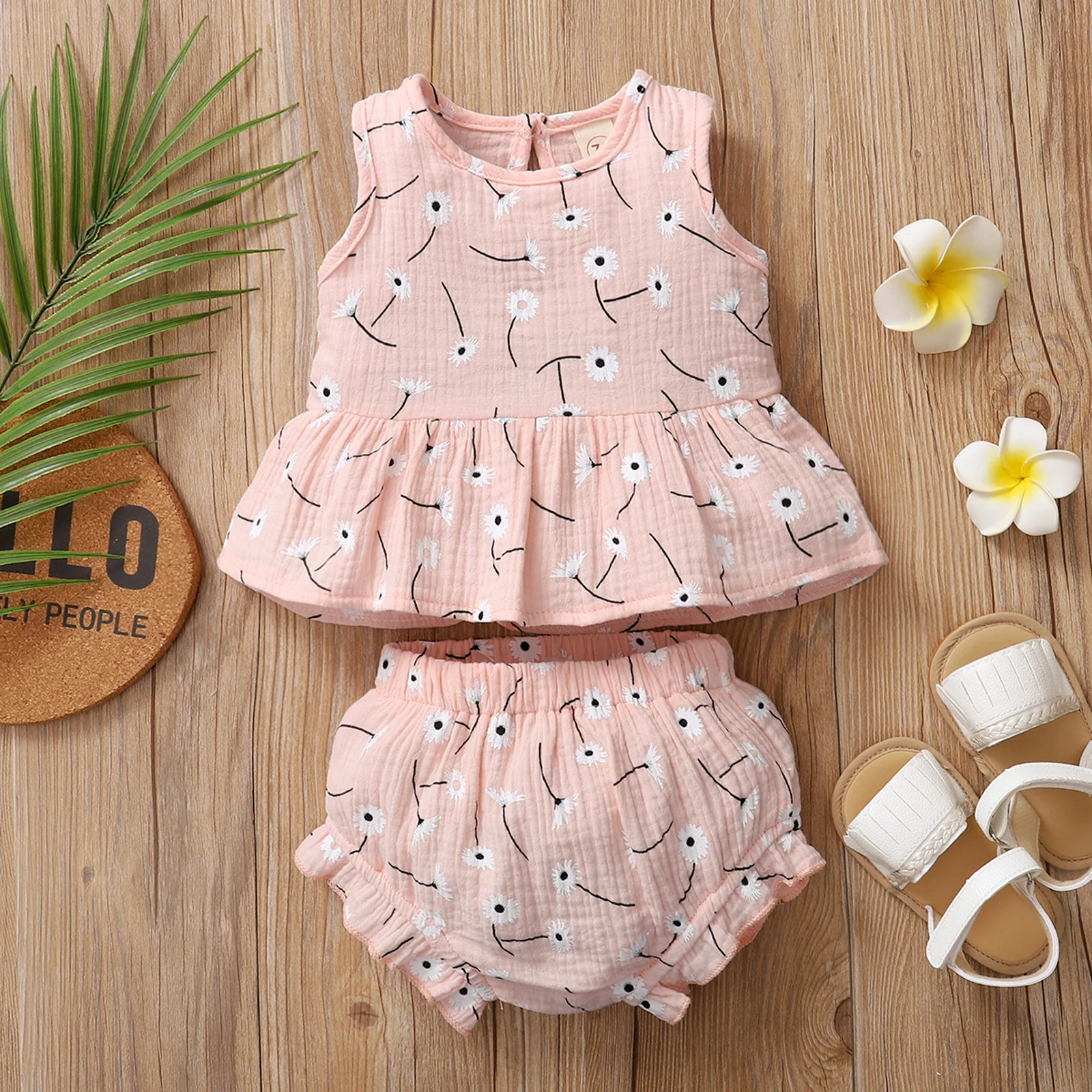 

Toddler Baby Girl Summer 2pcs Clothes Tankt Tops +Shorts Cotton Suit Daisy/Sun Printed Sleeveless Tops Short Bottom Pants