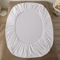 Fitted Bed Sheet With Elastic Band Solid Color Mattress Covers Protector For Single Double King Bed 100% Cotton 120/150/180/200 3