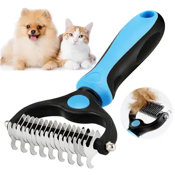 Pet Deshedding Brush 2 Sided Dematting Dog Comb Brush Rake Puppy Grooming Tools Undercoat Rake Comb Remove Knots Tangles Easily 1