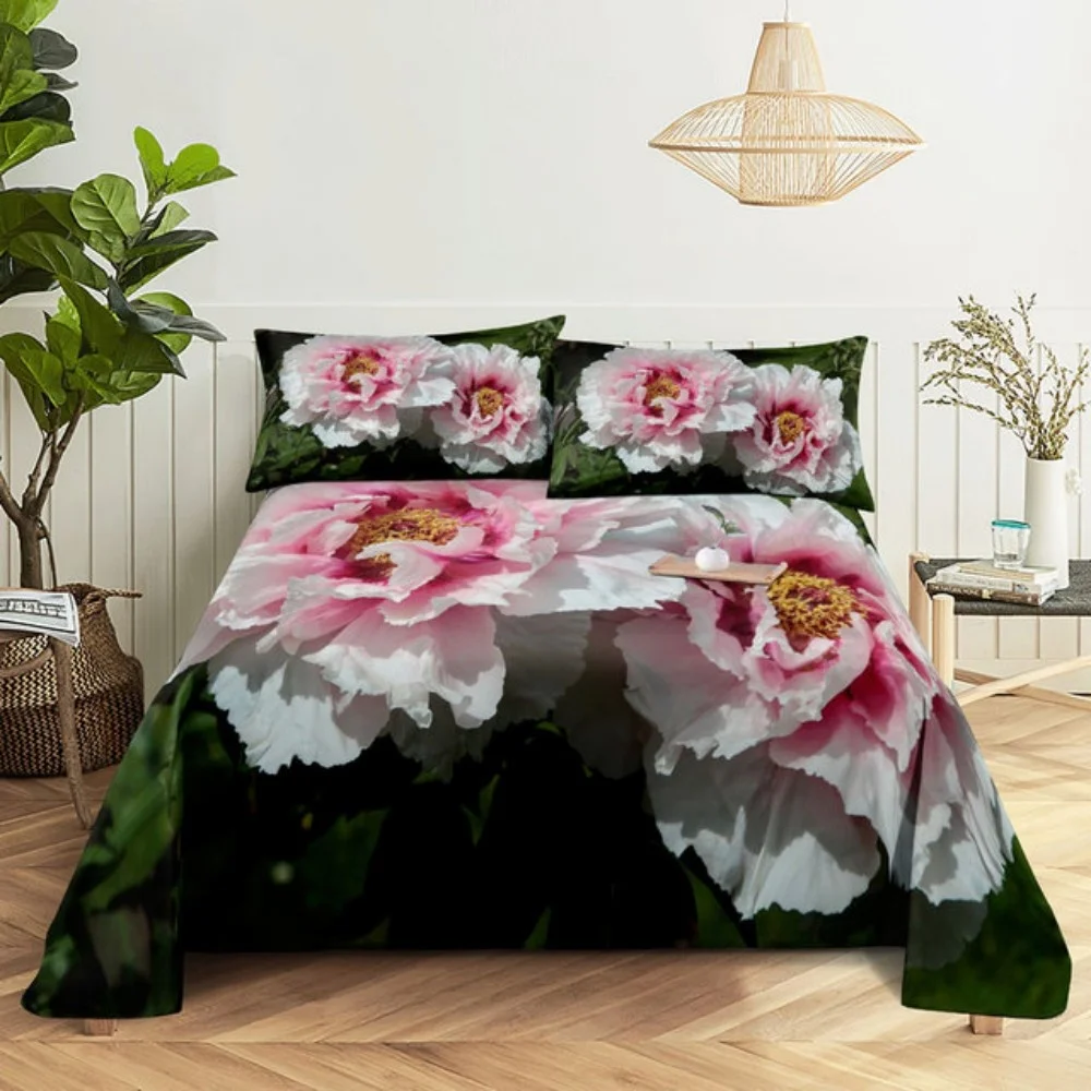 Rosa Rose Bettlaken-Sets, 3D-Druck, Blumen, flach, weicher Bezug für Damen, Kinder, Mädchen, König, Königin, volle Zwillingsgröße, Leinen-Raumdekoration – Detail 3