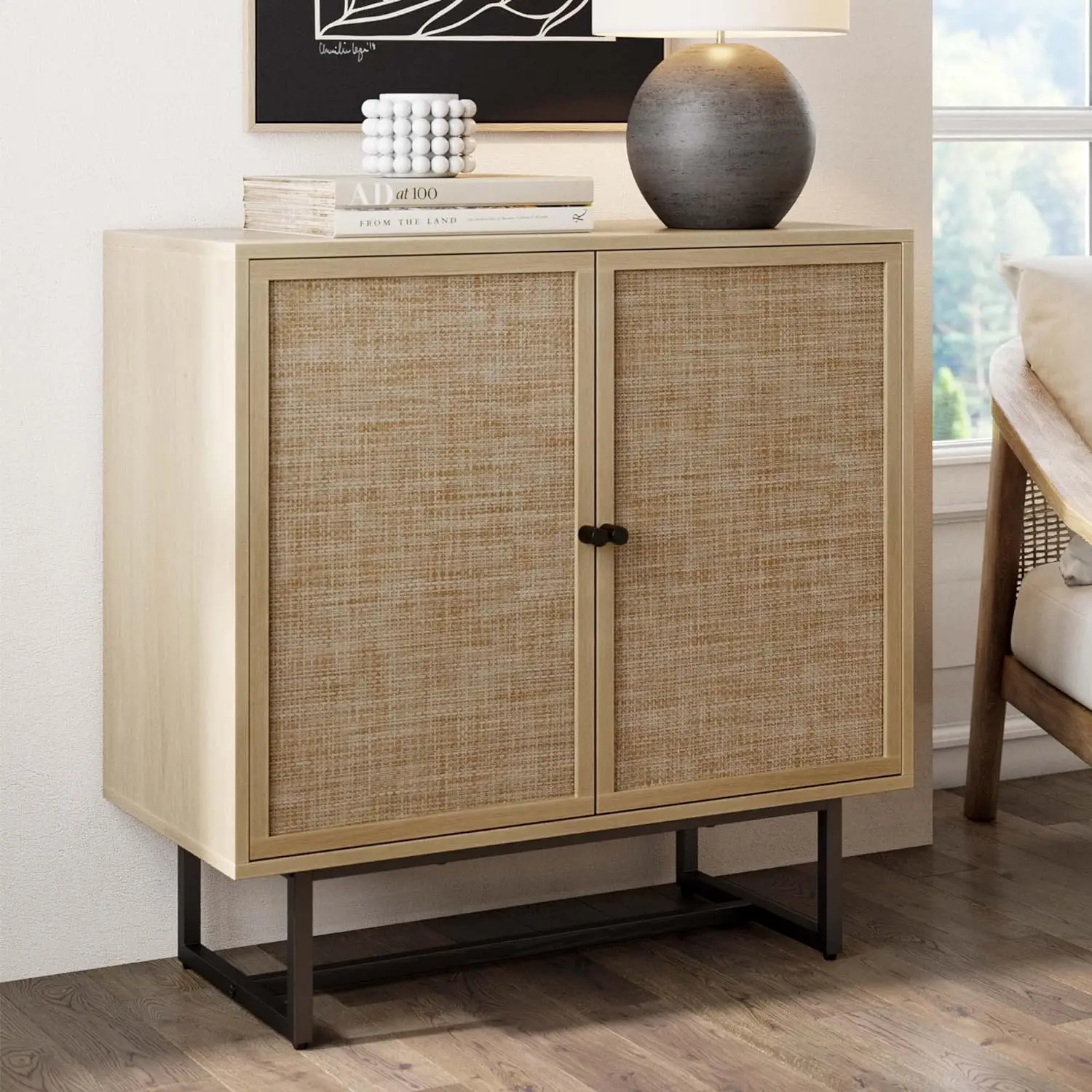 

Nathan James Accent Boho Modern Free Standing Buffet Sideboard Hallway, Entryway, Dining Living Room, 1 Storage Cabinet