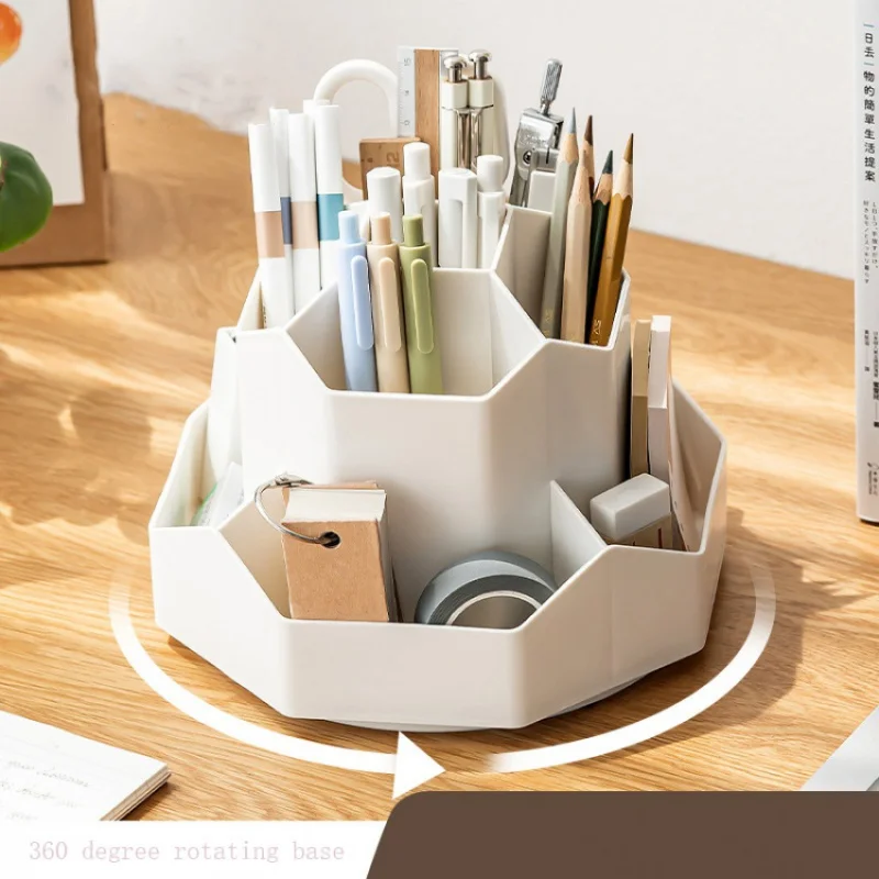 

Pen Holder Desk Stationery Organizer Stand 360 Degree Rotating Large Capacity Pen Pencil Pot Plastic Makeup Brush Storage Tube