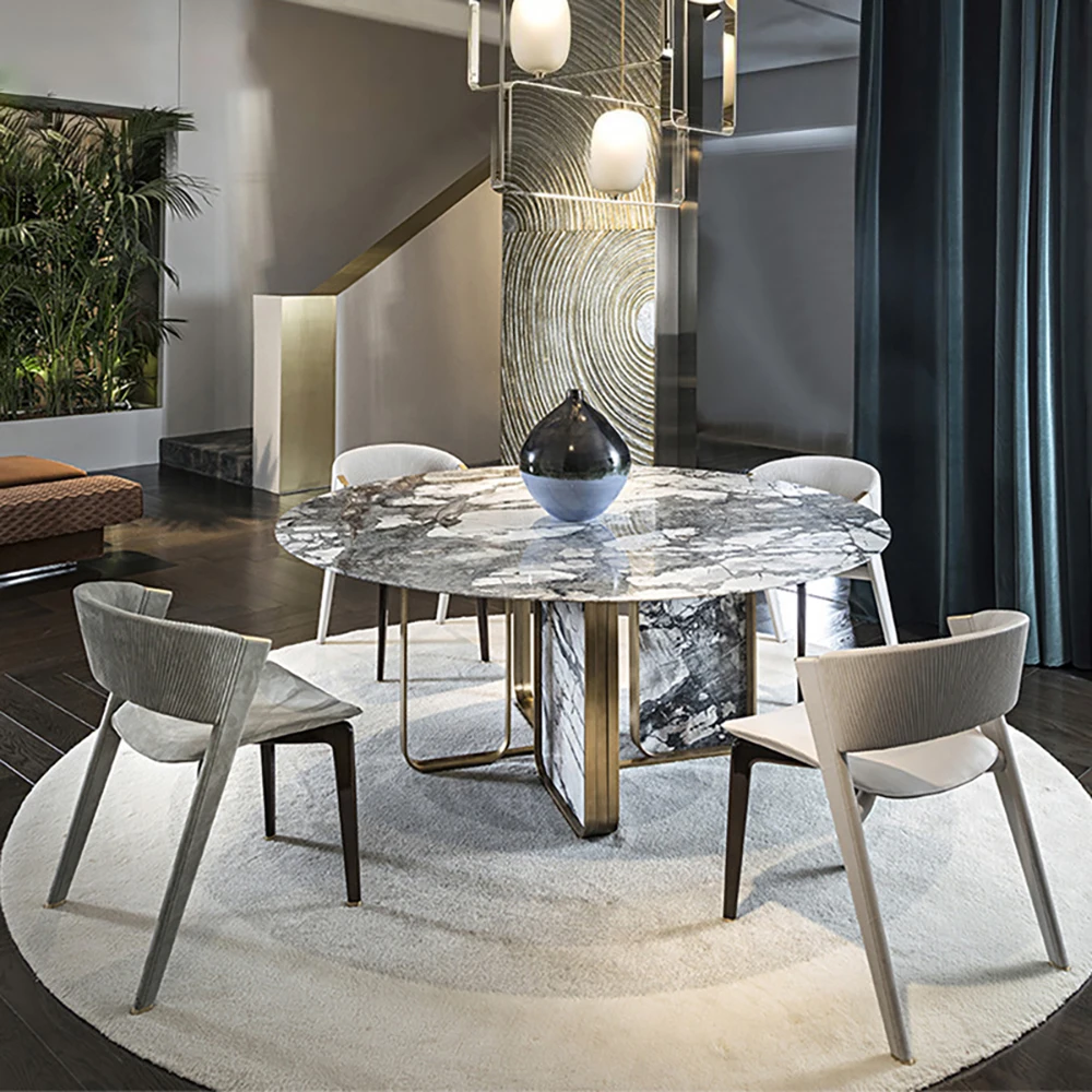 

Luxury Stone Dining Table High-end Custom Glossy Marble Round Table with Turntable