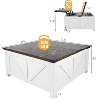 Farmhouse Lift Top Coffee Table with Storage, Wood Square Center Table with Charging Station&USB Ports, Living Room Central Tabl 2