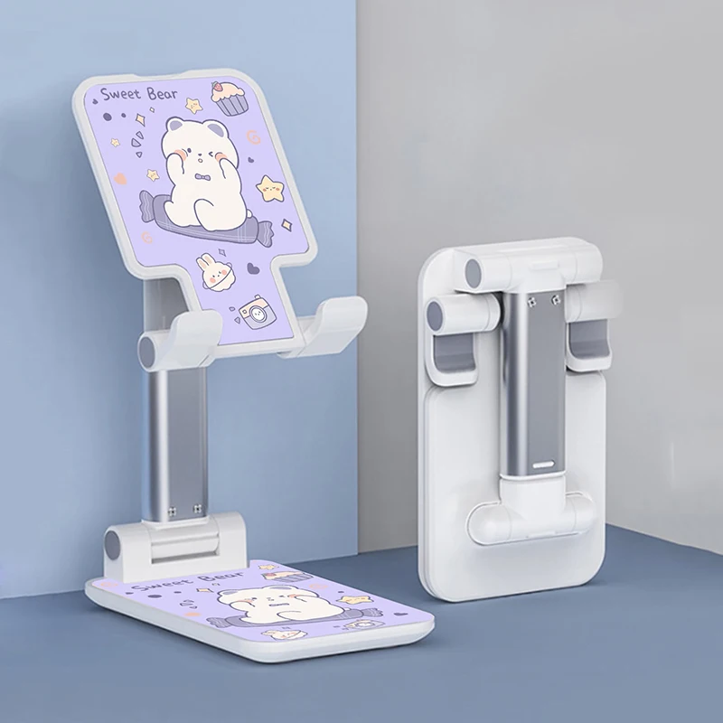 귀여운 곰 프린트 접이식 휴대폰 거치대, 금속 데스크탑 태블릿 거치대, 확장 지지대 책상, 아이폰용 휴대폰 거치대 스탠드