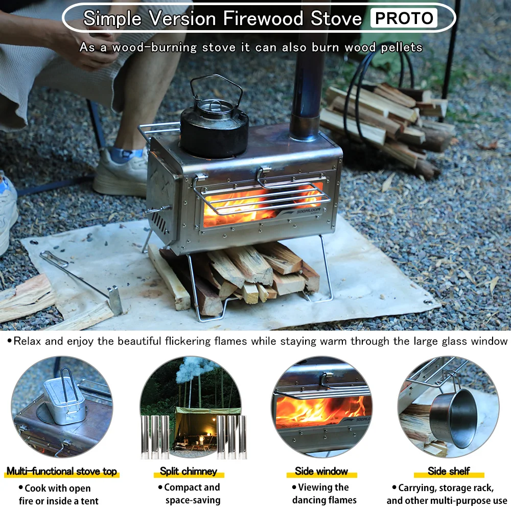 Soomloom Stainless Steel Firewood Stove with Side Shelf Firewood