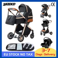 Poussette de bébé luxueuse 3 en 1, landau de voyage Portable, pliable, paysage haut, cadre en aluminium, voiture pour nouveau-né 1