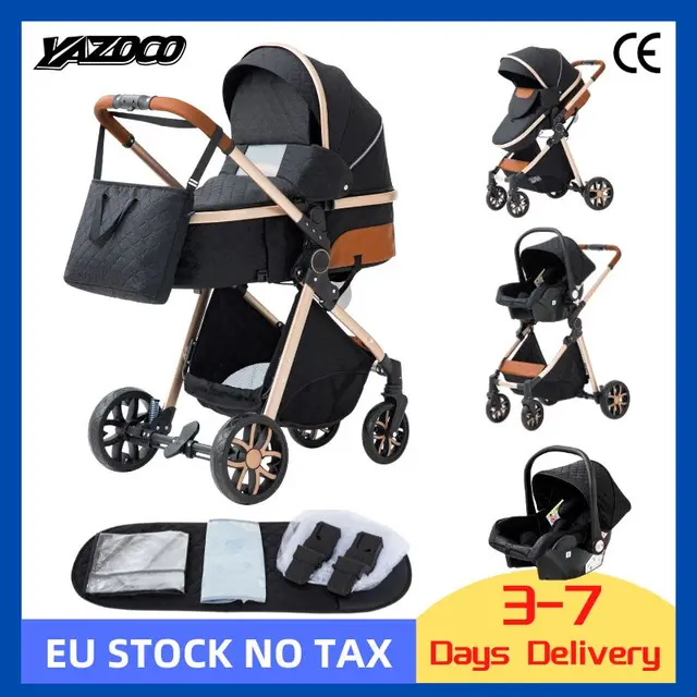 Poussette de bébé luxueuse 3 en 1, landau de voyage Portable, pliable, paysage haut, cadre en aluminium, voiture pour nouveau-né 1