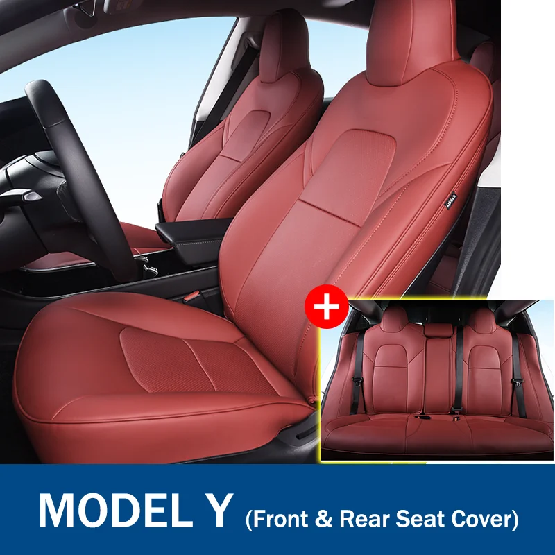 ZUMAHA Auto Set Coprisedili per Tesla Model 3 2023 2024 Traspirante  Confortevole Car Custom Seat Cover Protezioni sedili Accessori,Beigestyle