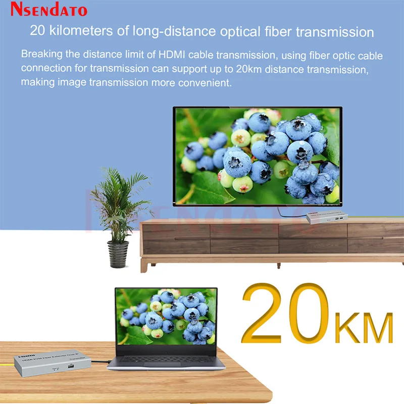 20km HDMI USB KVM Fiber Extender Over IP LC HDMI to Fiber Optic Transceiver Extender Support Multipoint to multipoint For Mouse
