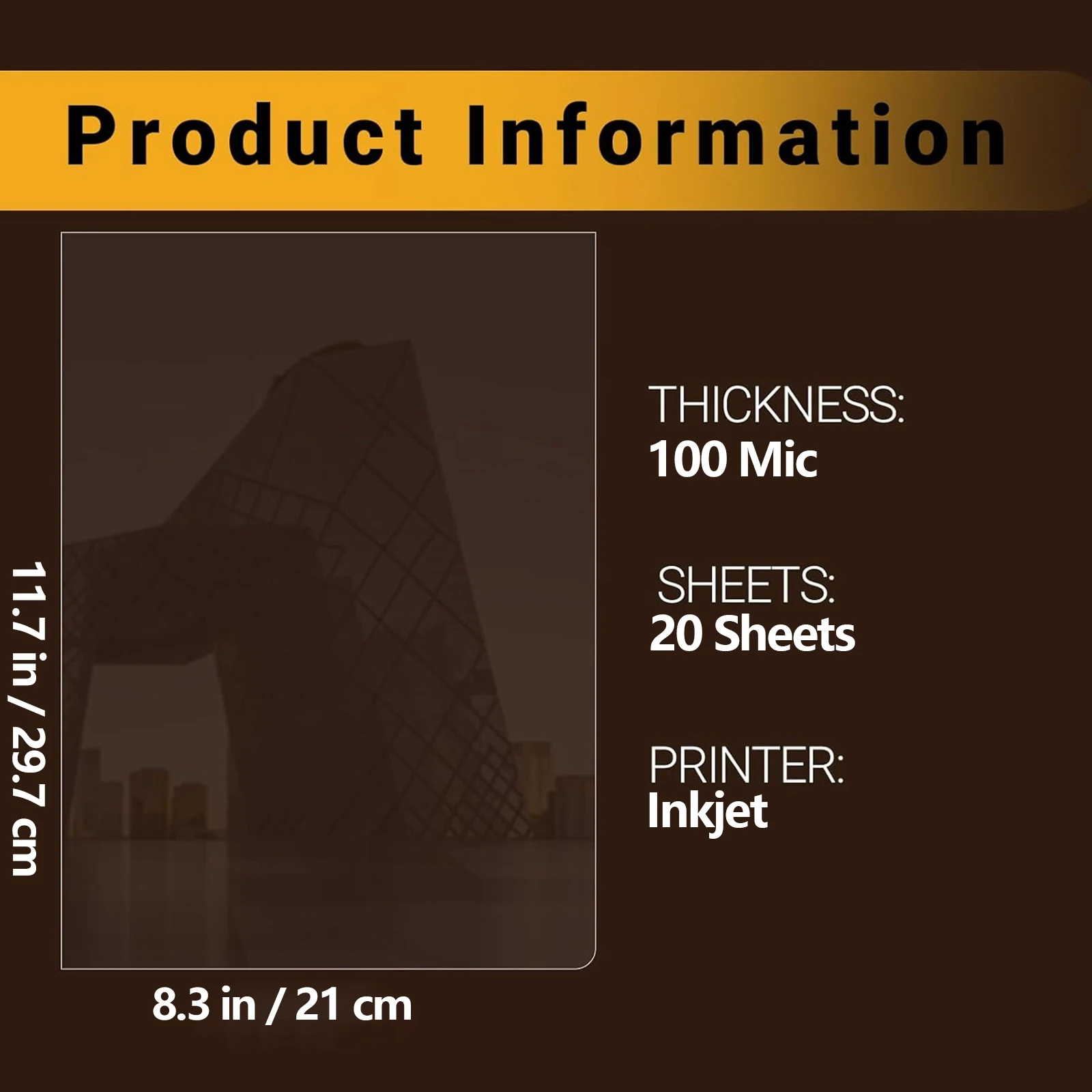 20매 A4 사이즈 8.3 x 11.7 인치 투명 필름 잉크젯 프린터용 100% 투명 시트