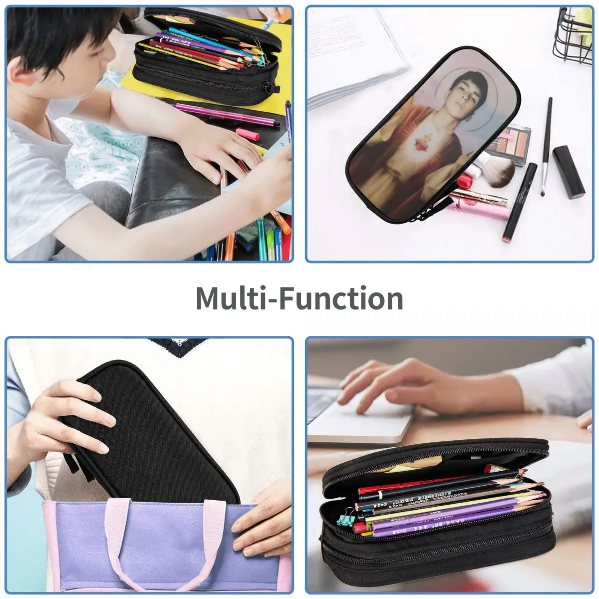 대용량 연필 케이스 Milo J 사무용품 더블 레이어 연필 케이스 여성 메이크업 가방 놀라운 선물