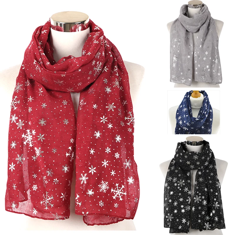 Women Christmas Scarf Masquerade Foil Print Scarfs Wedding Party Windproof Scarf with Snowflake Print Chiffon Shawl