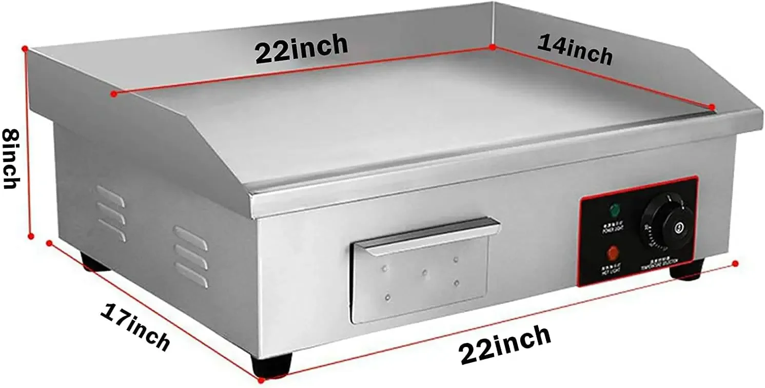 Electric Countertop Griddle Stainless Steel BBQ Flat Top Grill Hot Plate, Adjustable Thermostatic Control 122°F-572°F, Stainless 2