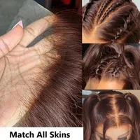 Perruque Lace Front Wig Body Wave naturelle, cheveux humains, couleur marron chocolat, Transparent, 36 pouces, 13x4, brun foncé, Hd, pour femmes 3