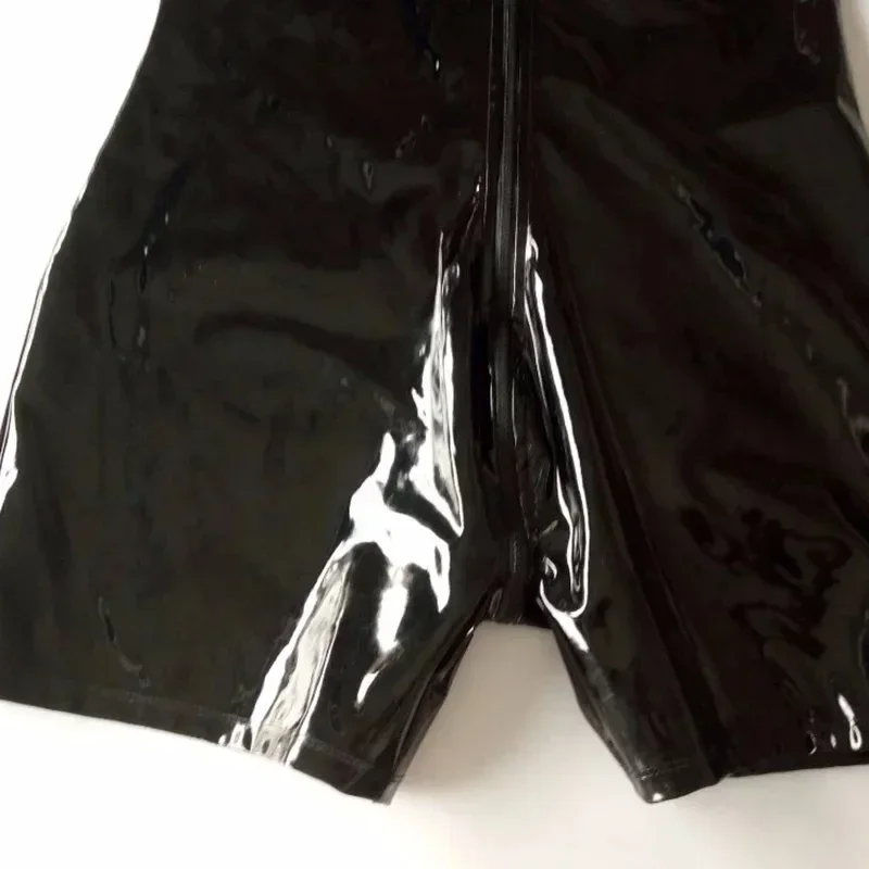 Men PVC Leather Wet Look Bodysuits Lingerie Zipper Crotch Shinny Leather Jumpsuit Clubwear Pole Dance Performance Rave Costumes
