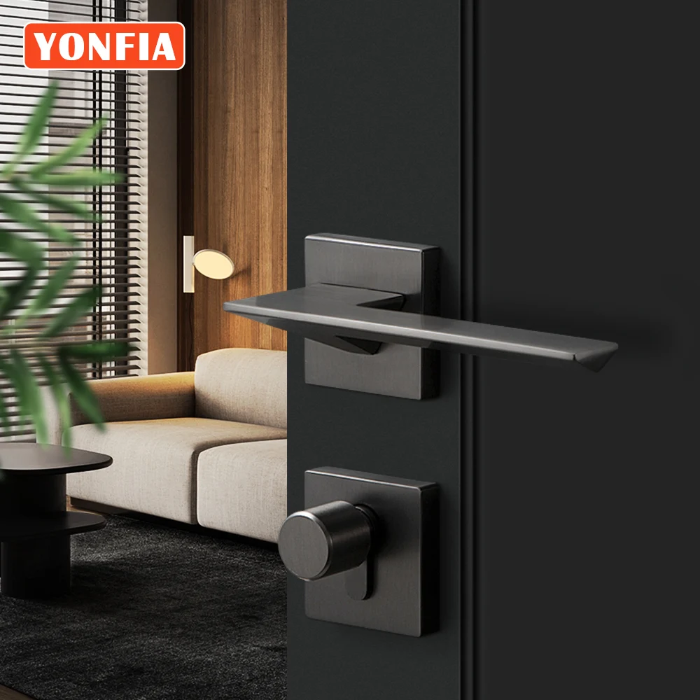 

YONFIA A8046R03-2 Black Square Modern Home Bathroom Door Handle Lock House Lever Split Toilet Gold Interior Door Handle Rosettes