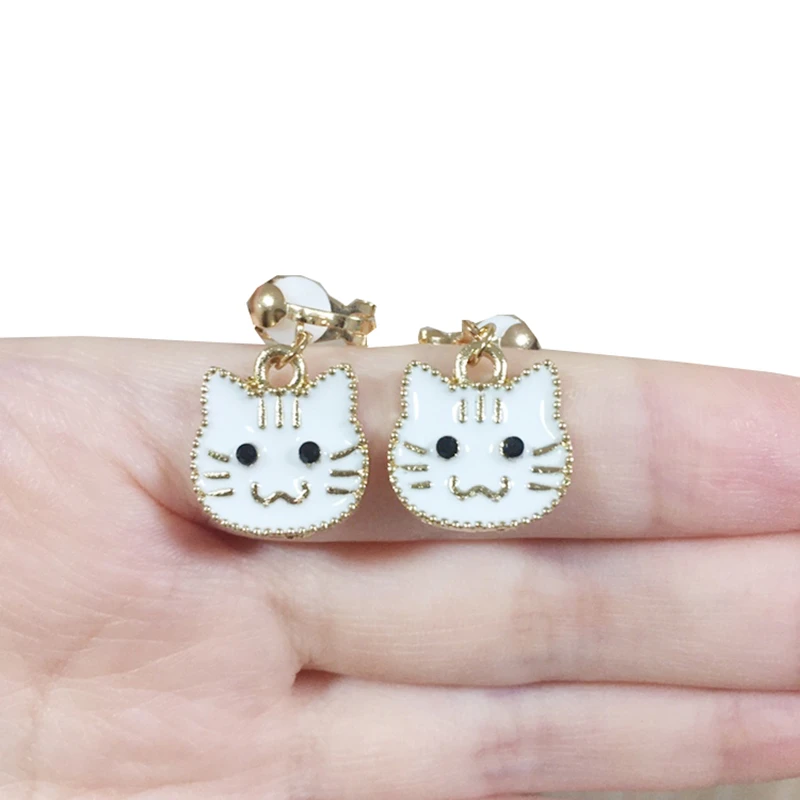 Kawaii Animals Alloy Clip Earring Sweetie Resin Earring Smile Cat Earrings for Women Girls ear clip earrings,clip earrings,ear clip,ear accessories