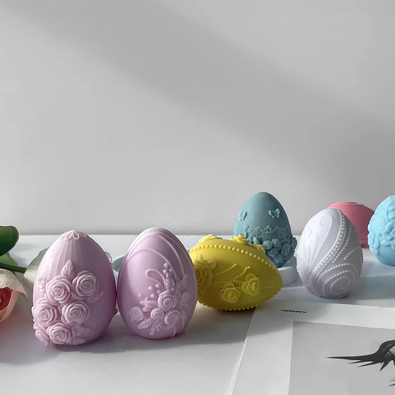 DIY 수제 비누 초콜릿 베이킹 몰드, 3D 부활절 달걀 캔들, 실리콘 몰드 천사 꽃 엠보싱