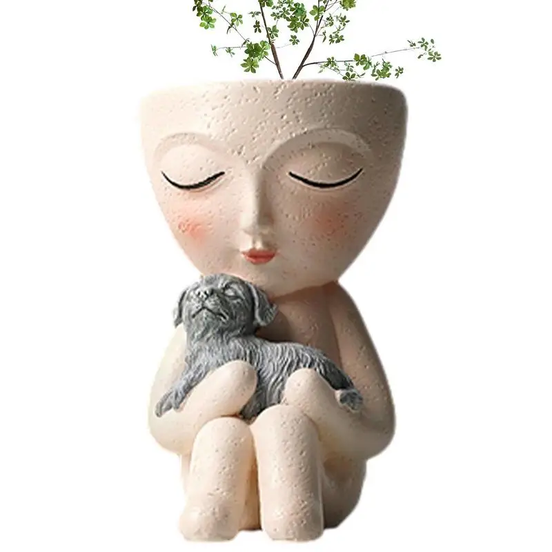 

Face Head Planter Succulent Plant Flower Pot Resin Container With Drain Holes Flowerpot Figure Garden Decor Tabletop Ornament