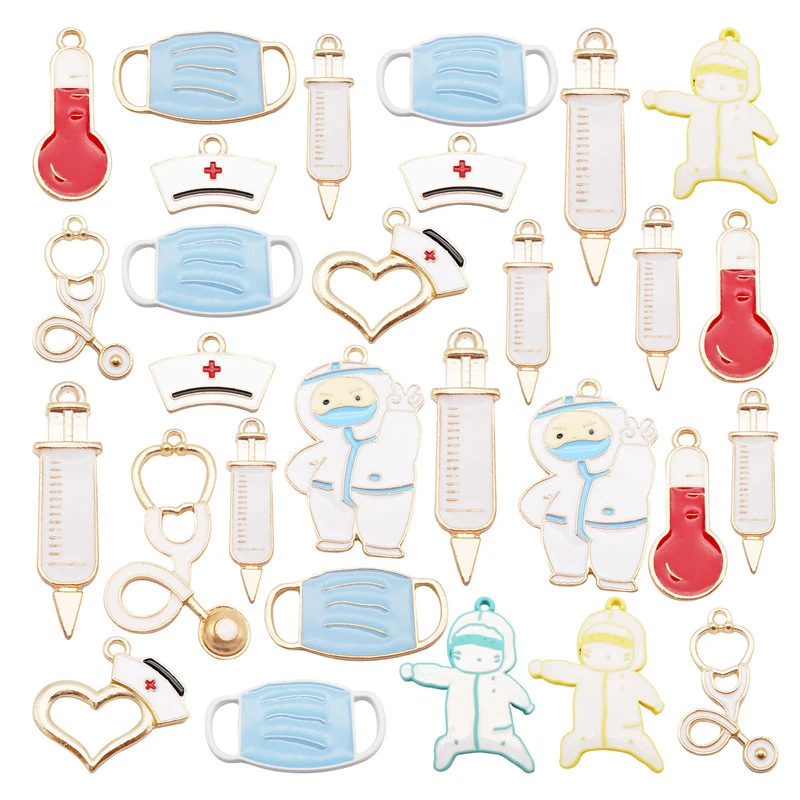 Julie Wang Enamel Medical Charms Alloy Mixed Doctor Nurse Cap Mask Syringe Stethoscope Pendant Making Accessory| | AliExpress